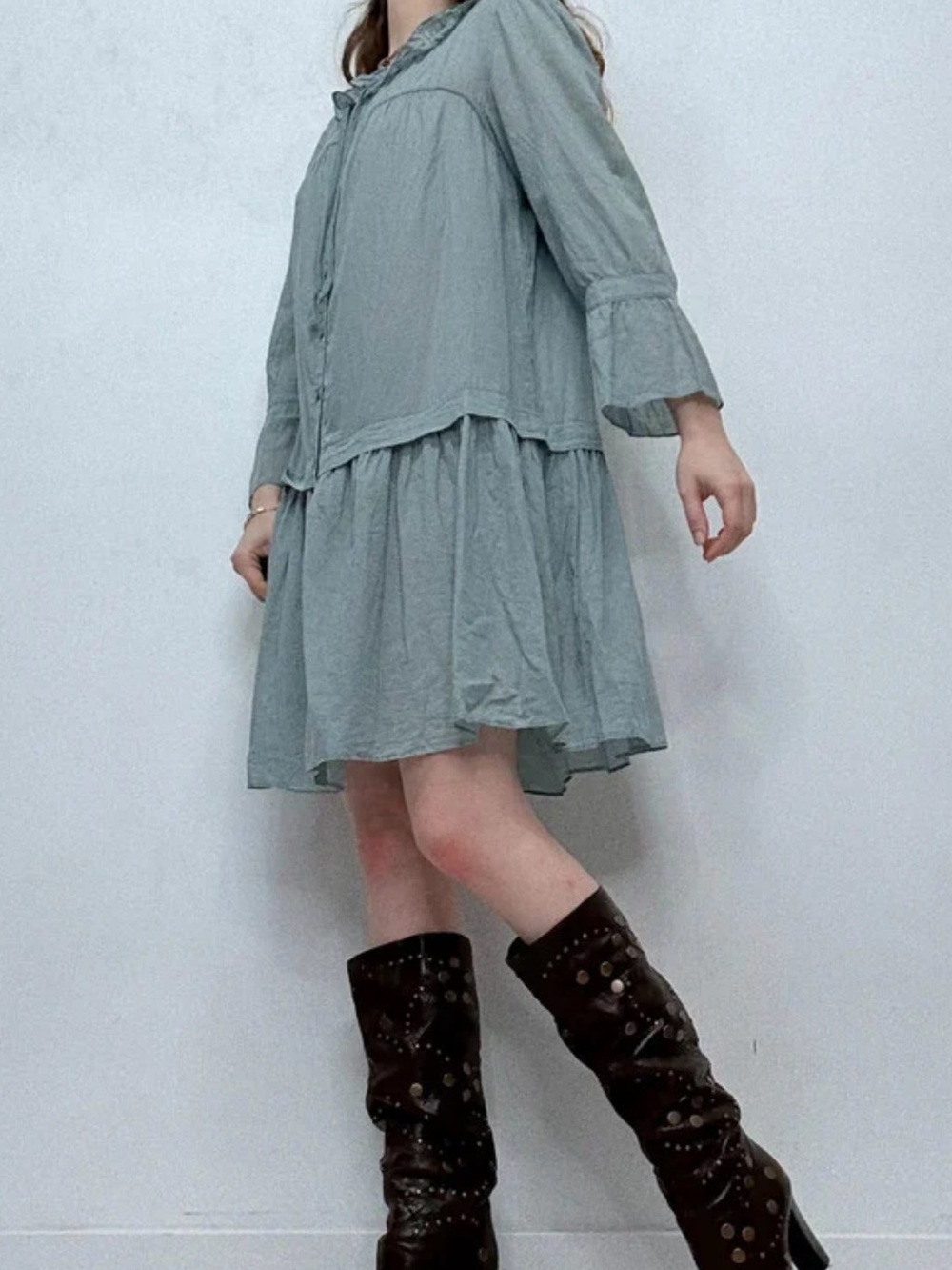 Cop.Copine Pale Blue Ruffle Button-Front Mini Dress s/m - Picture 2 of 16